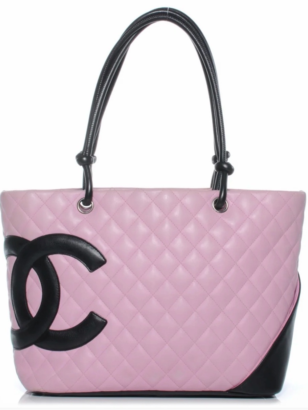 CHANEL Calfskin Quilted Large Cambon Tote Pink & Black Authentic